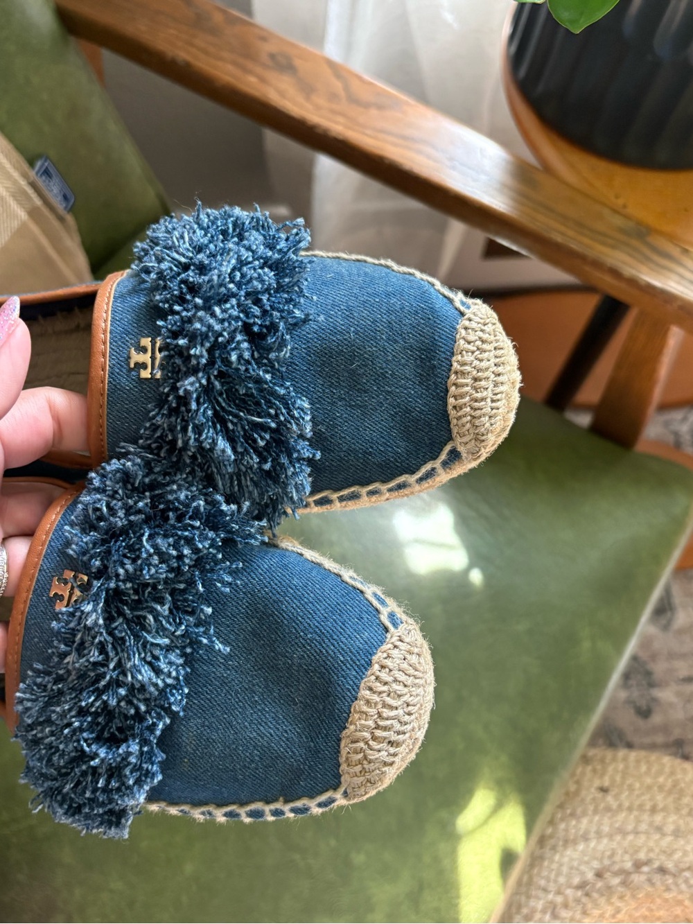 Tory Burch Blue Denim Shaw Espadrilles Flats Size 8 ballet flats fringe - Picture 11 of 13